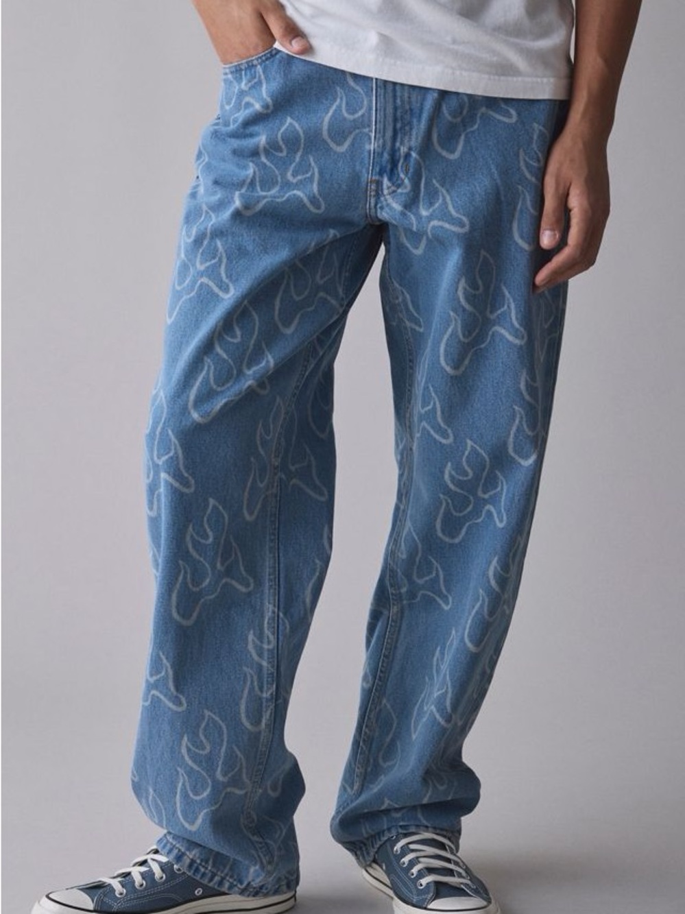 Vans Check-5 Blaze Loose Denim Pants Flame Print Blue Size 28